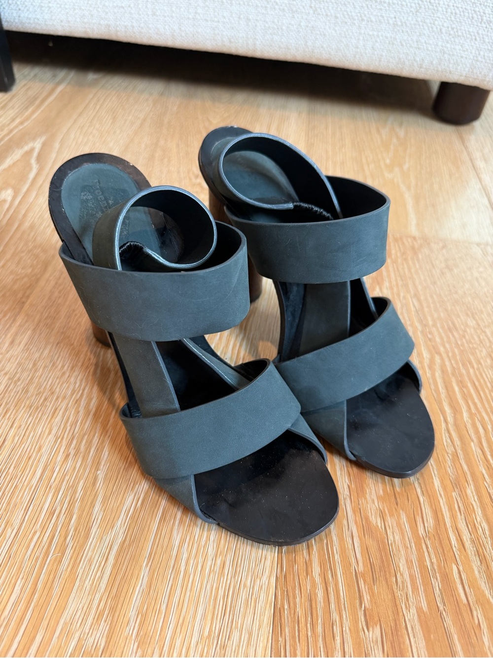 Proenza Schouler • Charcoal Strappy Wood Heels
